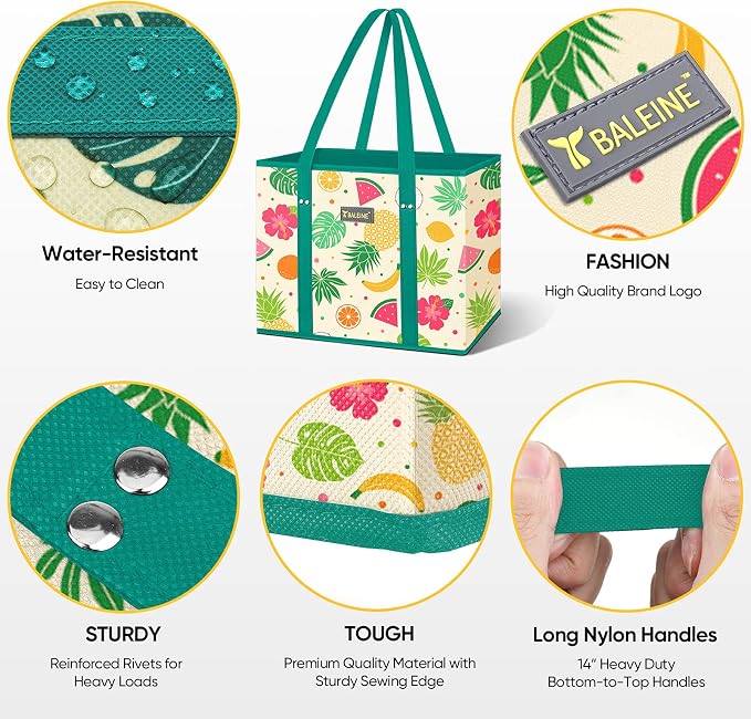 BALEINE 3Pk Reusable Grocery Bags, Foldable Shopping Bags - Image 2
