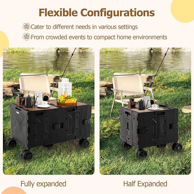 Goplus Large Foldable Utility Cart w/ 2-Tier Storage Crates, 5 Rotate Wheels - Image 4