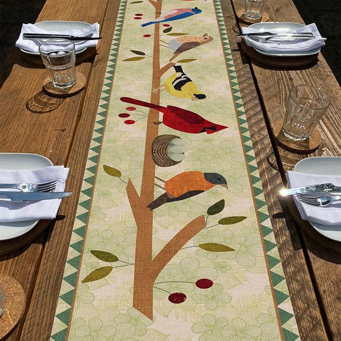 Seliem Summer Tree Branches Birds Table Runner, Cardinal Home Kitchen Dining by Seliem