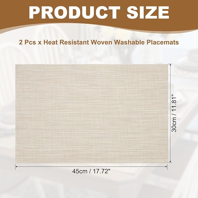 uxcell Faux Linen Placemats, 12x18 Inch Heat Resistant Place Mats Machine - Image 2