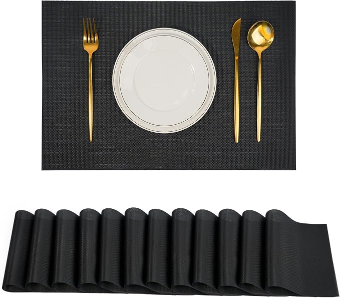Placemats Set of 12，Non-Slip PVC Weave Table Mats Easy to Clean，Heat Resistant by flohar