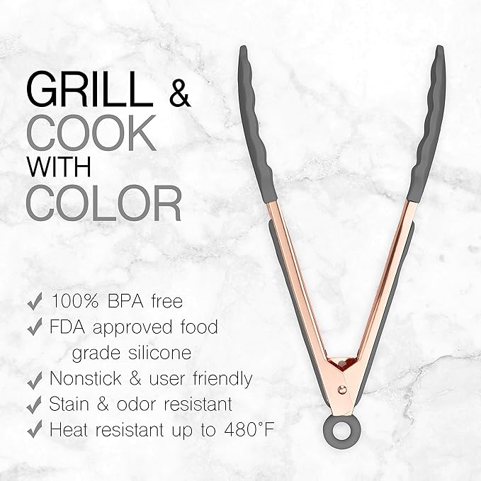 Tongs Set, 9-Inch and 12-Inch Stainless Steel with Silicone Heads