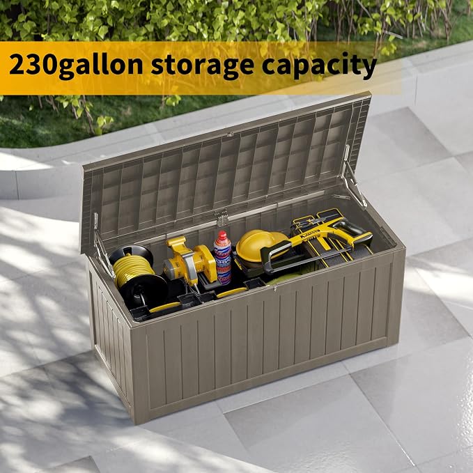 270 Gallon Outdoor Storage Box Waterproof Lockable Resin Deck Box Large - Image 8