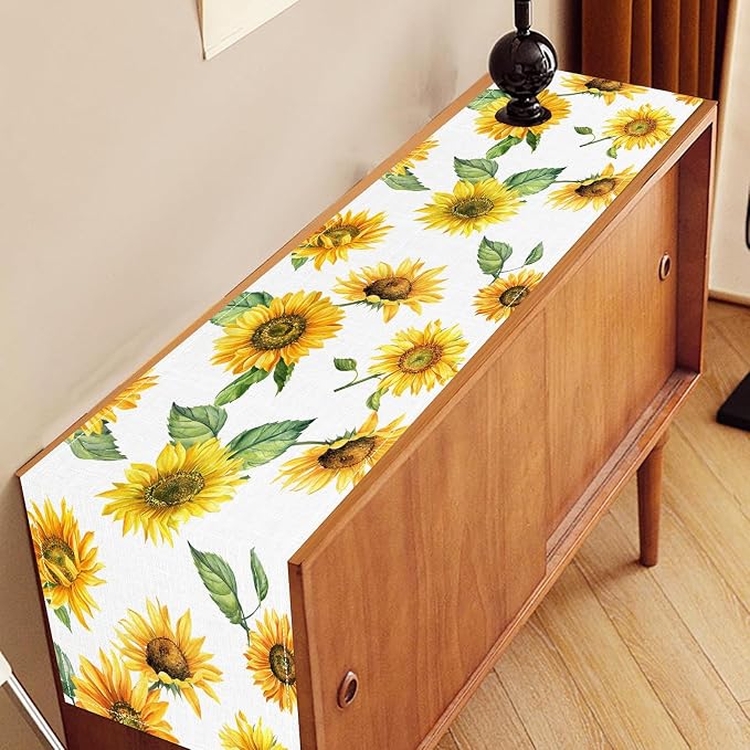 Sunfloral Table Runner, Summer Spring Seasonal Watercolor Sunshine Yellow - Image 3