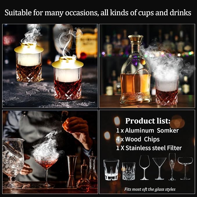 Cocktail Smoker Kit, AOKE Golden Metallic Whiskey Smoker Kit - Image 2