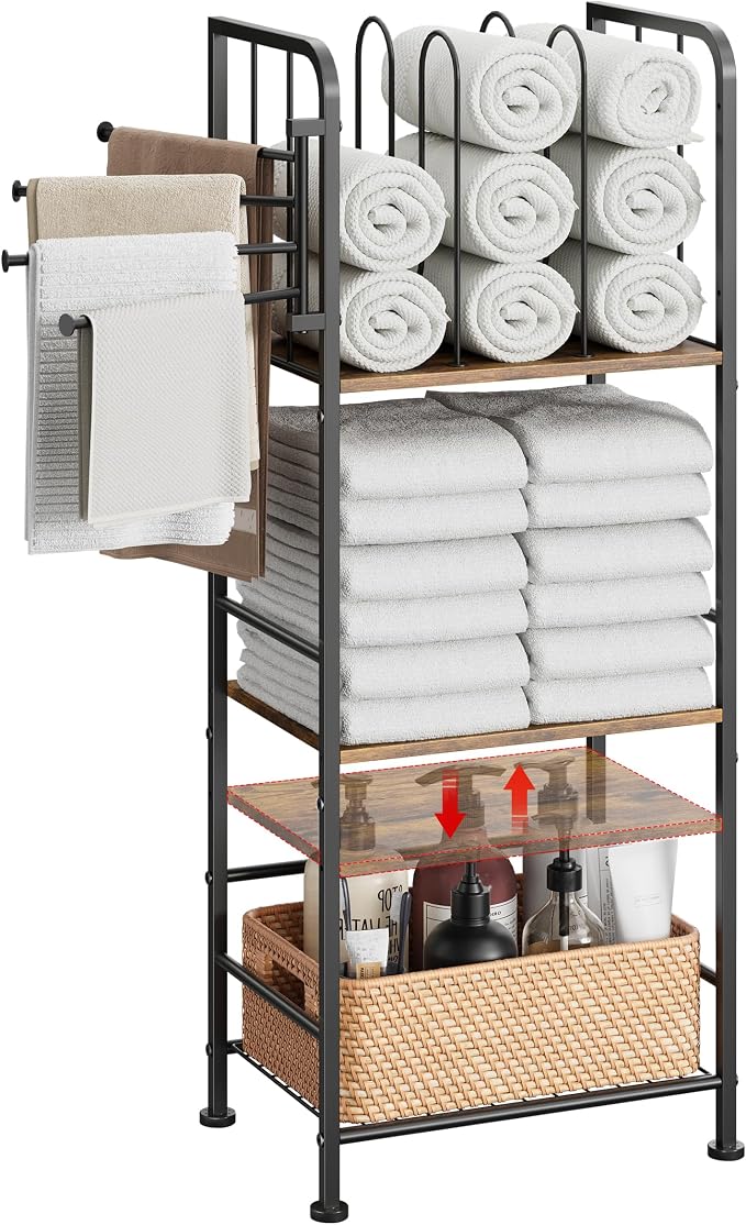 Towel Rack Free Standing 3-Tier M-Shaped Detachable Dividers, 4 Rotatable Bars by Jautokerdar