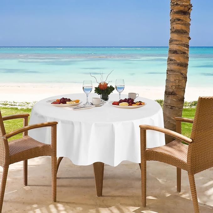 Nasitos 2 Pack Round White Tablecloth 60 Inch-Flannel Backed Vinyl Plastic - Image 4
