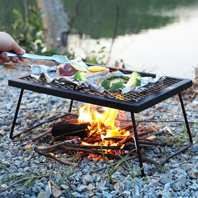 17" Folding Campfire Grill Grate, Portable Heavy Duty Steel Over Fire Camp Grill - Image 3