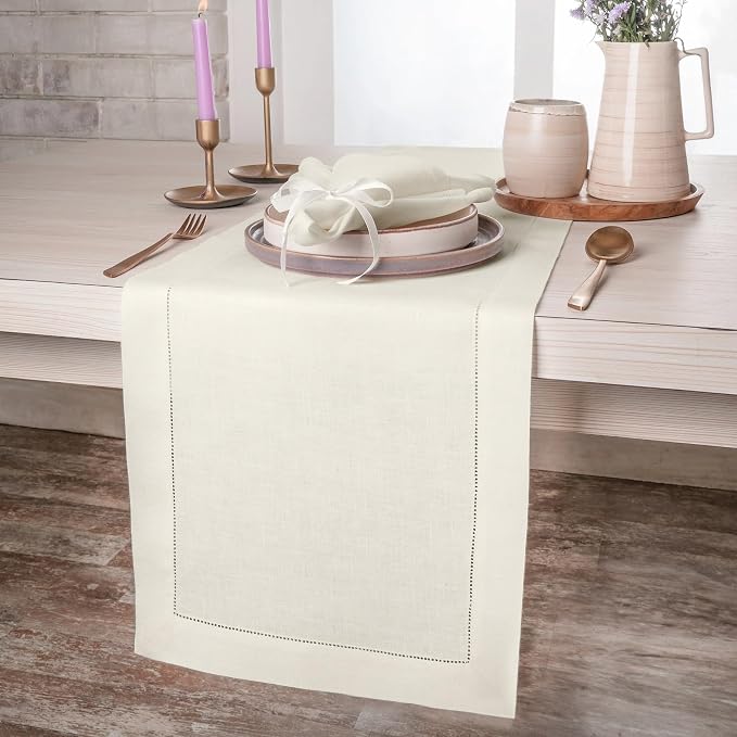 D'Moksha Homes Linen Ivory Table Runner 72 Inches Long - Image 2