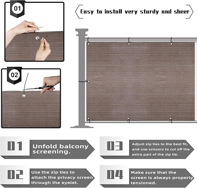 3'x10'Balcony Privacy Screen Cover Fence Cover UV Protection Weatherproof - Image 4