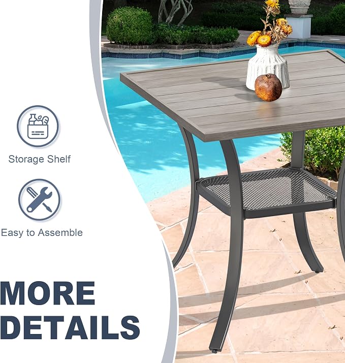 VICLLAX Patio Dining Table, Square Table Metal Outdoor Bistro Table - Image 5