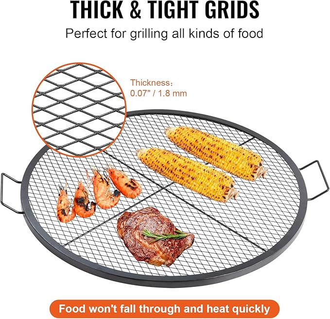 VEVOR X-Marks Fire Pit Grill Grate, Round Cooking Grate, Heavy Duty Steel - Image 4