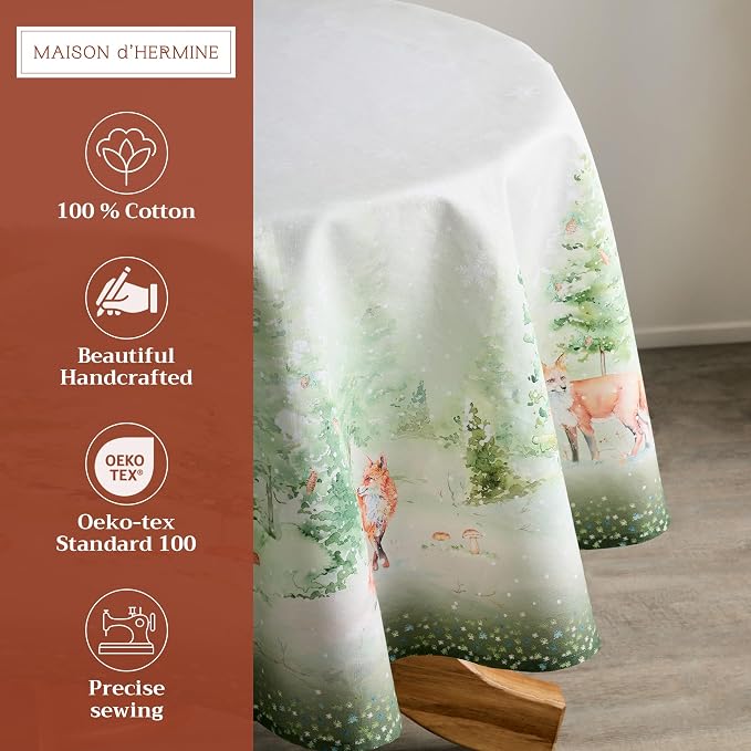 Maison d' Hermine Table Cloth Round Table 100% Cotton 63 Inches Fall Tablecloth - Image 2