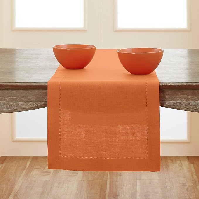 Solino Home Linen Pumpkin Hemstitch Table Runner 48 Inches by SolinoHome