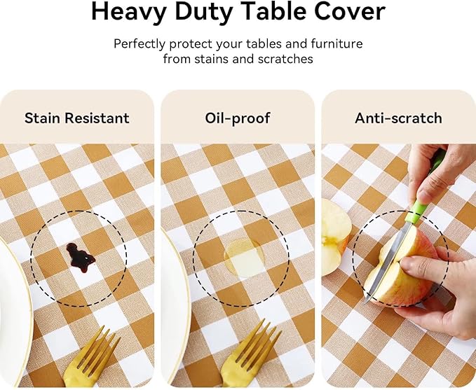 Romanstile Square Vinyl Tablecloth, 100% Waterproof Buffalo Gingham Plastic - Image 4