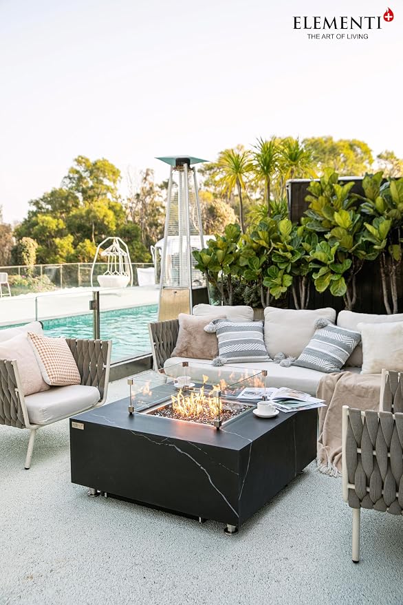 Elementi+ | Bundle Sofia Gas Fire Pit | Marble Porcelain & Metal Frame | 40" - Image 4