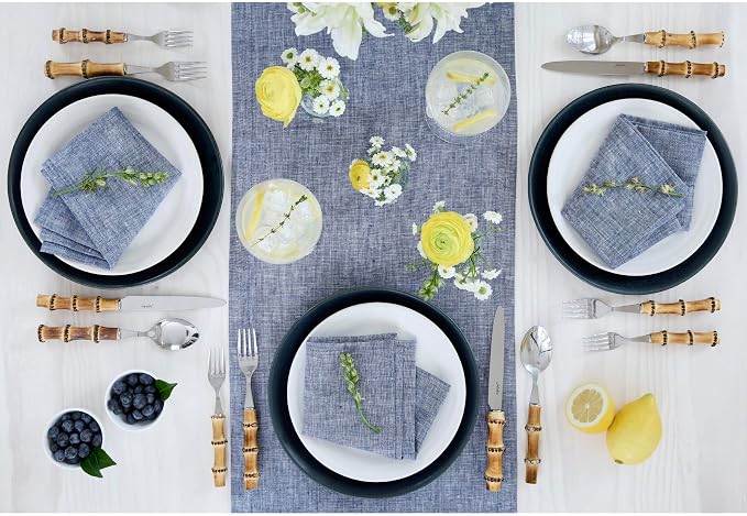 Solino Home Linen Chambray Indigo Table Runner 132 Inches Long - Image 9