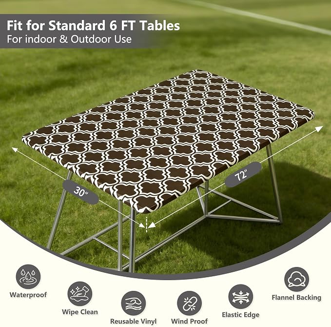 Rectangle Picnic Table Cloth, Elastic Waterproof Fitted Vinyl Tablecloths - Image 5