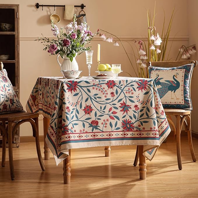 Designer Linen Small Rectangle Tablecloth, Vintage William Morris Wrinkle - Image 3