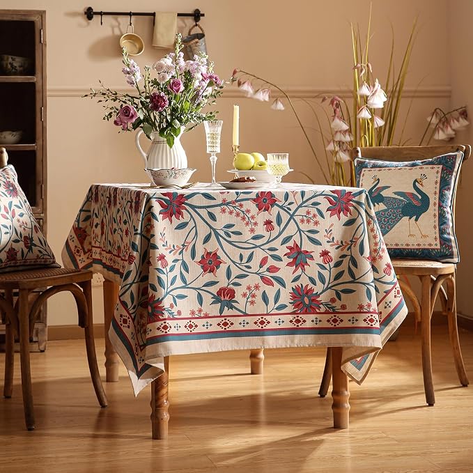 Designer Linen Rectangle Tablecloth, Vintage William Morris Wrinkle Free Floral - Image 3