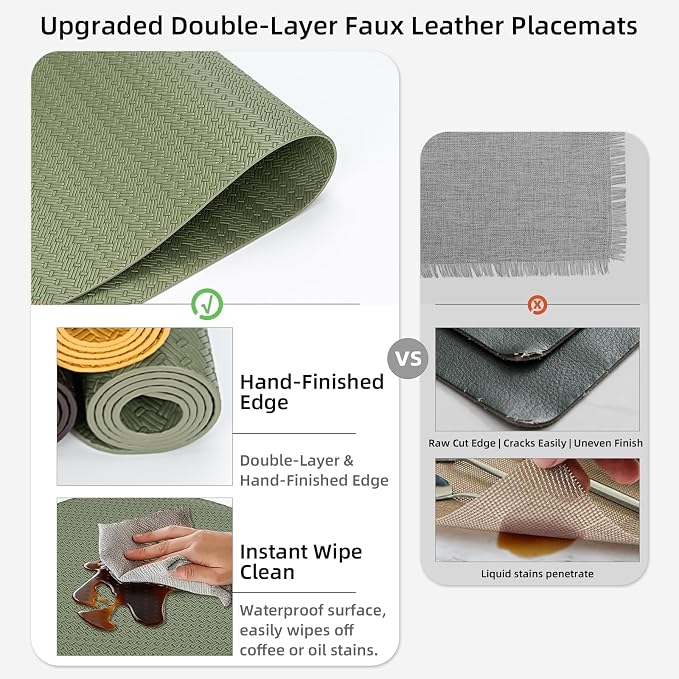 Round Faux Leather Placemats Set of 4 – 13 Inch Vinyl Table Mats, Heat Resistant - Image 3