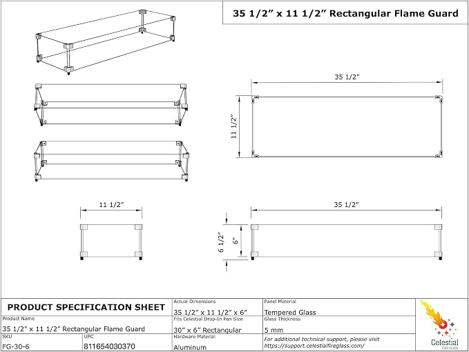 Celestial 35" x 11" x 6" Wind Guard, fits Celestial 30” x 6” Fire Pit Burner Pan - Image 7
