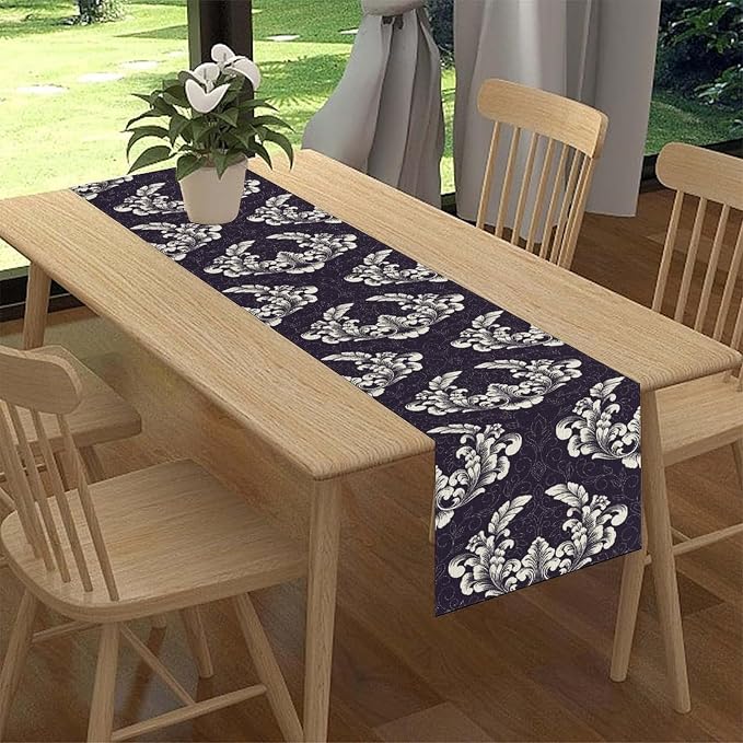 Gothic Table Runner, Antique Retro Damask Floral Bohemian Boho Purple Rustic - Image 2