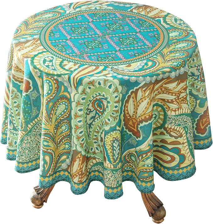 Linen 55 Inch Round Tablecloth, Wrinkle Resistant French Green Tablecloth Print by bilingaier