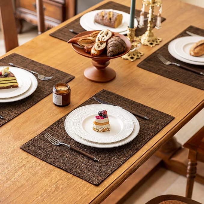 KXN Placemats Set of 4, Dual-Layer Thickened Faux Linen Table Mats, Heat - Image 3