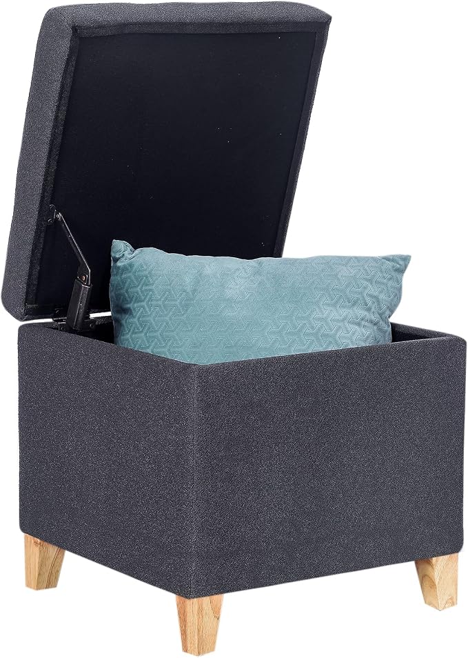 Homebeez Tufted Grainy Linen Fabric Storage Ottoman Square Cube Foot Rest Stool - Image 5