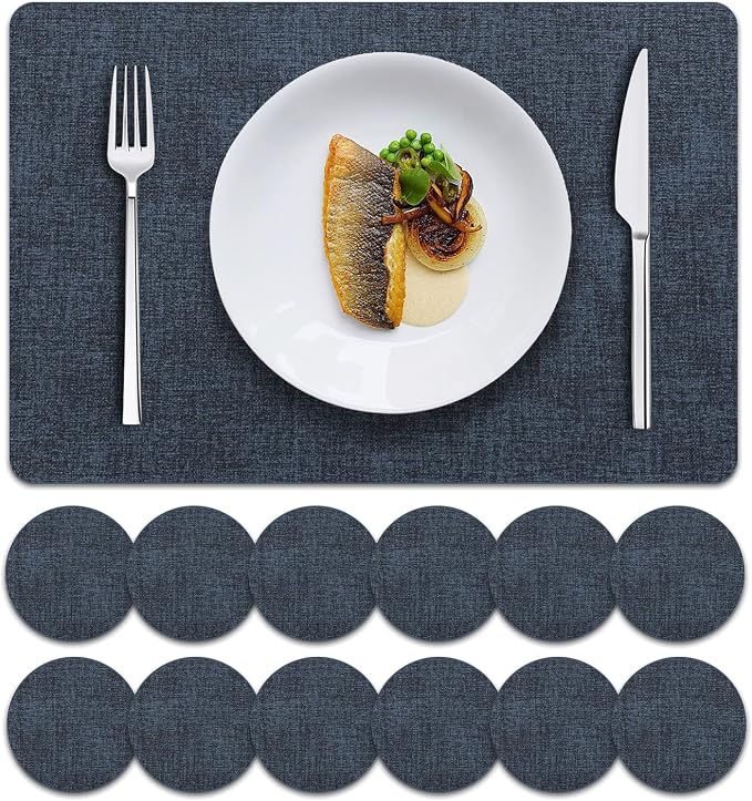 MOSAYT Faux Leather Placemats Set of 12, Heat Resistant Vinyl Place Mats by MOSAYT