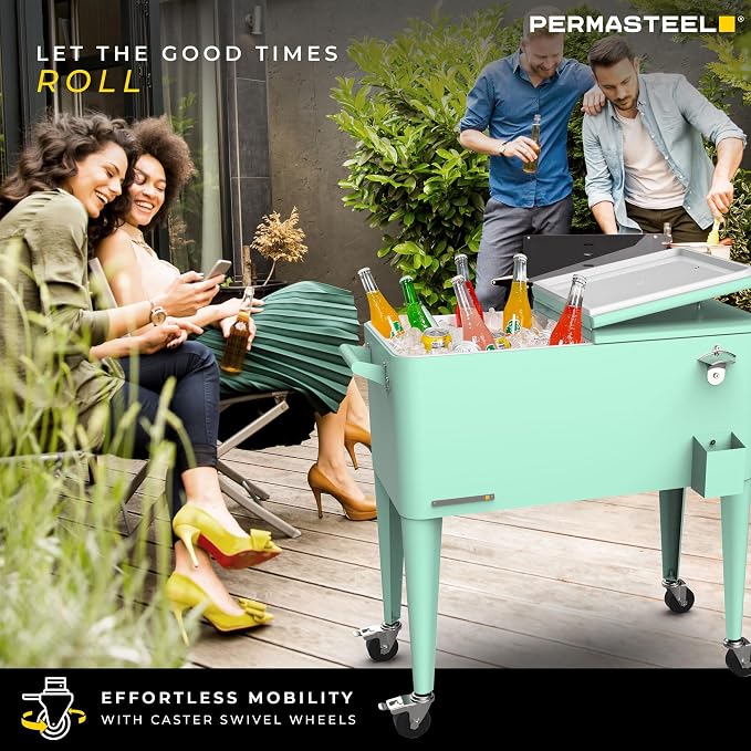 Permasteel 80 Quart Party Cooler, Rolling Ice Chest - Image 2