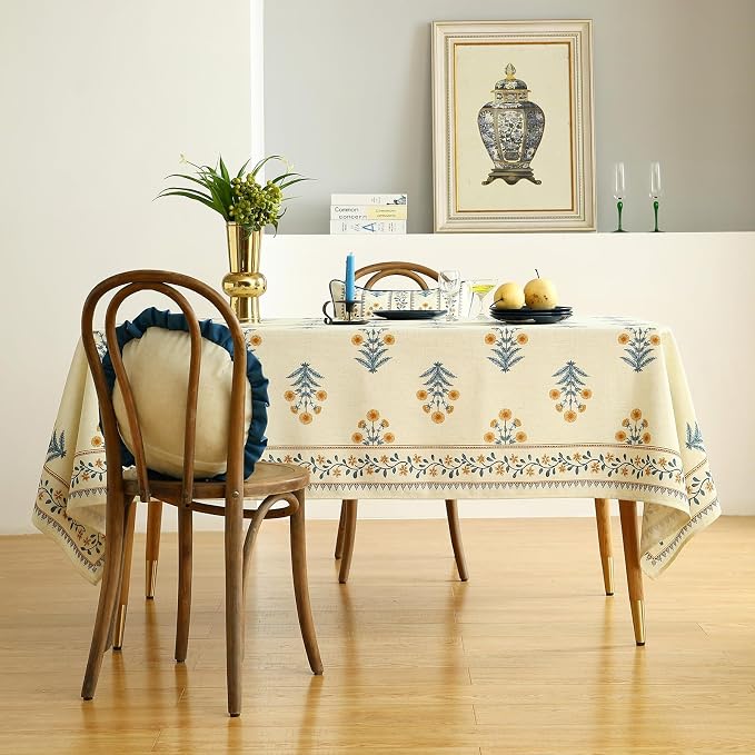 ISAENNE Designer French Pale Yellow Extra Long Rectangle Table Cloth, Linen - Image 9