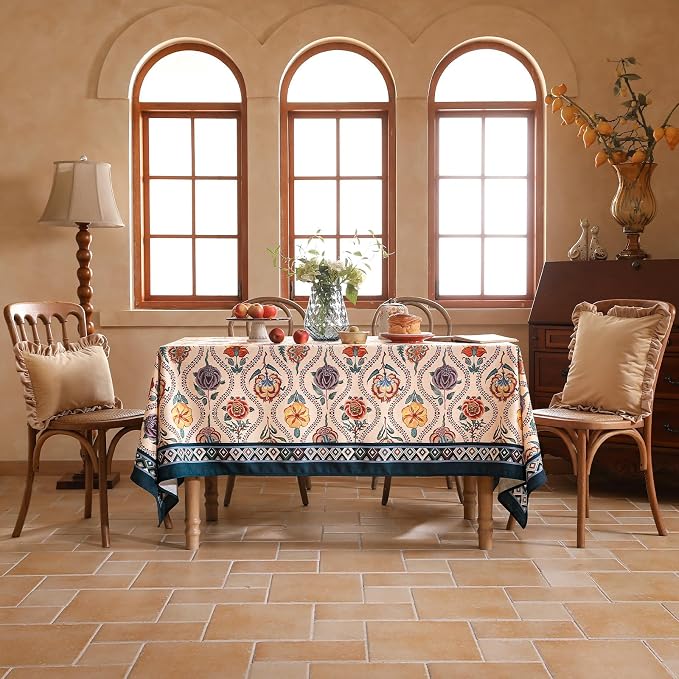 Vintage French Long Rectangular Tablecloth, Linen Tablecloth - Image 9