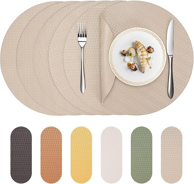 Round Faux Leather Placemats Set of 6 – 13 Inch Vinyl Mats, Heat Resistant by PROMATTOO
