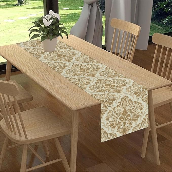 Damask Table Runner, Rustic Gothic Gold Baroque Style Floral Bohemian Boho - Image 2