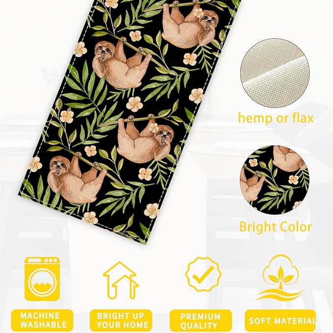 Funny Cute Sloth Flower Table Runner Dresser Scarves Seasonal Linen Tablerunner - Image 3