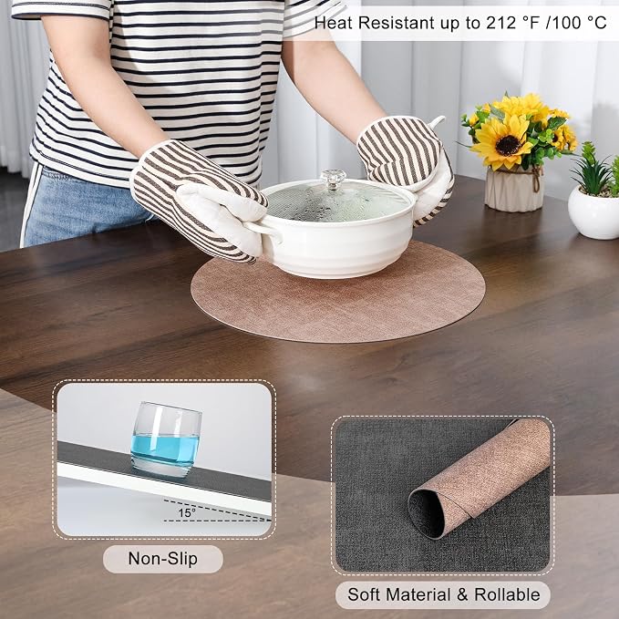 Myir JUN Round Placemats Dual Sided, Faux Leather Place Mats Set of 4 Indoor - Image 5