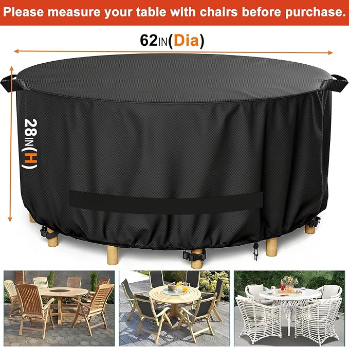 LBTING Round Patio Furniture Cover, Outdoor Table Chair Set Covers 62Dia x 28H - Image 2
