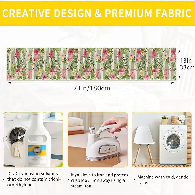 Flamingo Palm Leaf Hibiscus Table Runner Dresser Scarves Seasonal Linen - Image 2