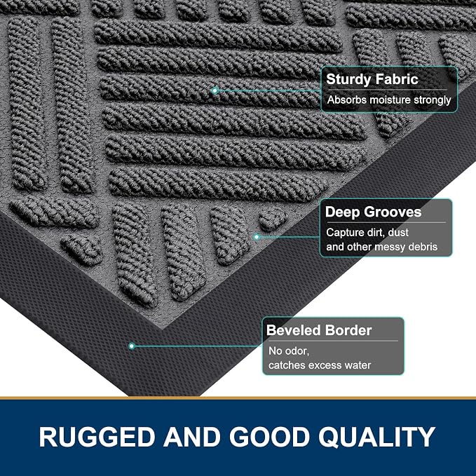 Smiry Front Door Mat Outside Entrance, Heavy Duty Outdoor Indoor Natural Rubber - Image 5