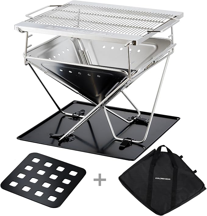 Explorer Bear 20" Stainless Steel Foldable Takibi Fire & Grill - Image 2