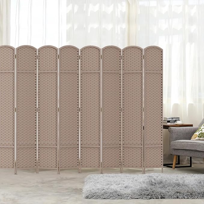 Room Divider 8 Panel Screen 5.6 Ft Tall Partition Room Dividers Beige Privacy - Image 4
