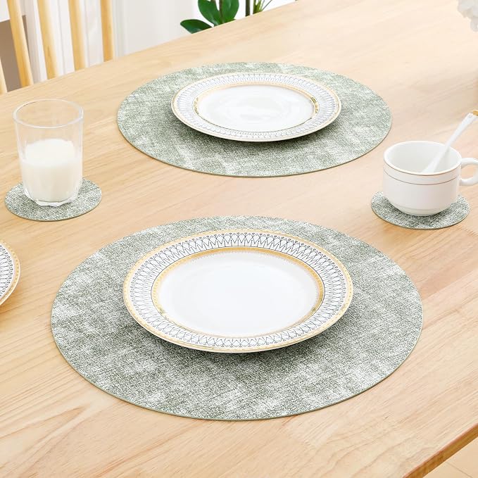 Homaxy Round Faux Leather Placemats and Coasters, Washable Dual-Side Table Mats - Image 7