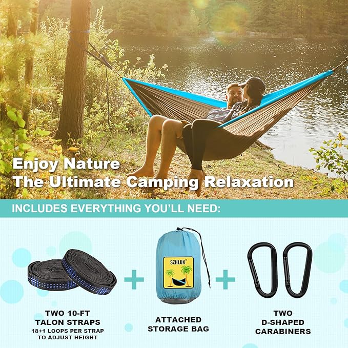 Camping Hammock for 2 with 210T Parachute Fabric in Sky Blue