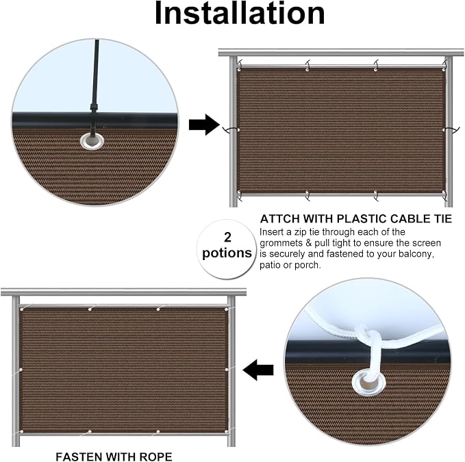 Eden's Decor Balcony Privacy Screen Brown 2'6"x 24' Cover Mesh Windscreen - Image 2
