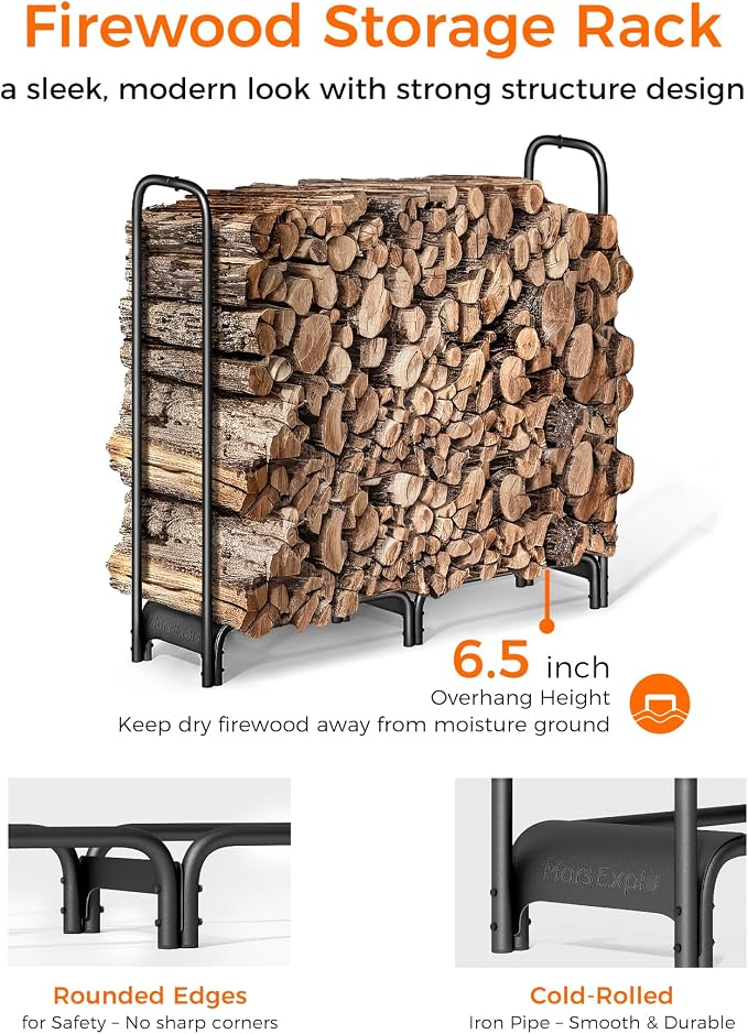 4ft Firewood Log Rack with Cover Outdoor, Heavy Duty Indoor Outdoor Firewood - Image 8