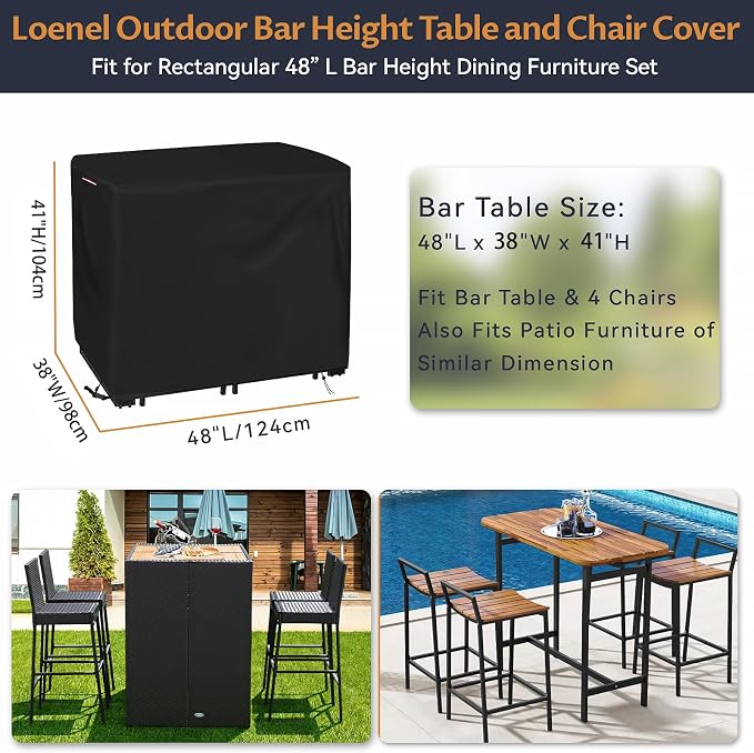 Outdoor Bar Table Set Cover, Heavy Duty Waterproof Outdoor Wicker Patio Bar - Image 3