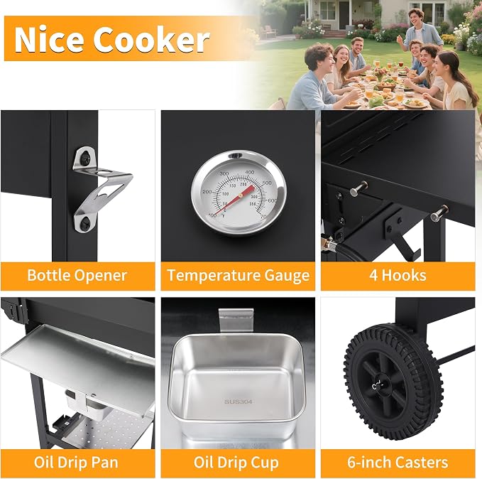 3-Burner 28650 BTU Propane Gas Grill, 252 Sq. In. Cast Iron Grates, Portable - Image 7