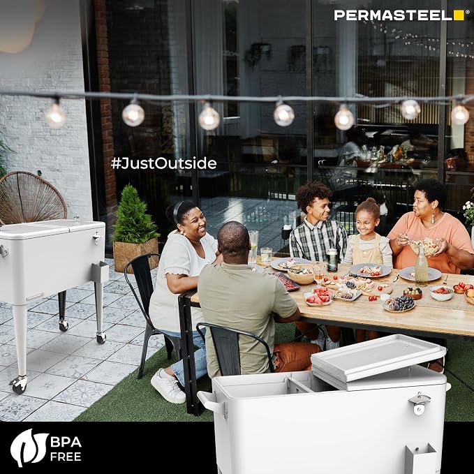 Permasteel 80 Quart Party Cooler, Rolling Ice Chest - Image 8